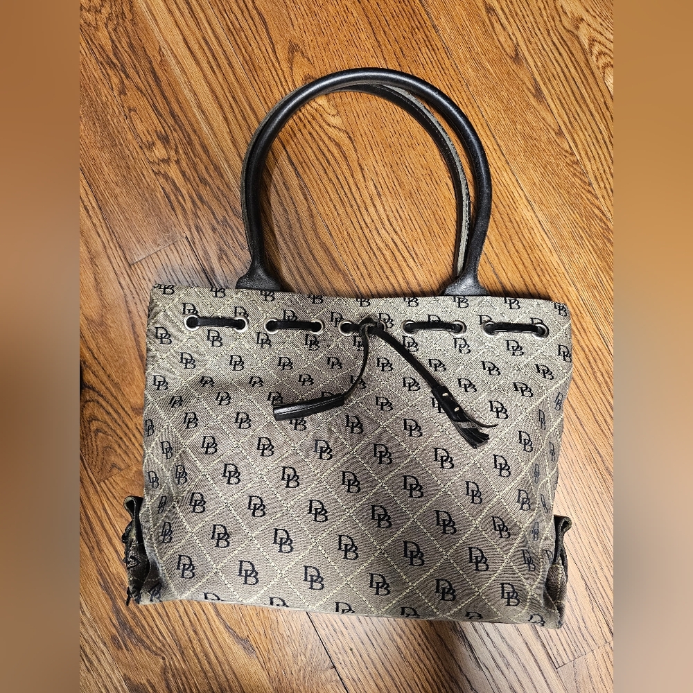 Dooney & Bourke Designer Monogram Tan and Black Tote Bag